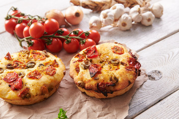 Traditional italian appetizer close up - Focaccia