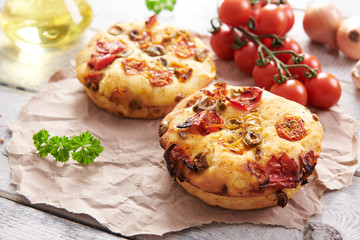 Traditional italian appetizer close up - Focaccia