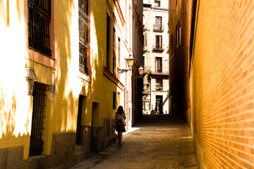 Narrow street in the old town. Madrid, Spain