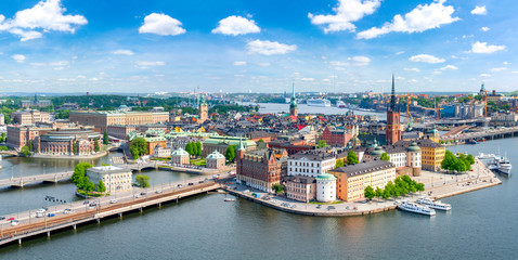 Panorama van de oude stad van Stockholm (Gamla Stan) vanaf de bovenkant van het stadhuis, Zweden