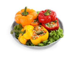 Tasty stuffed bell peppers isolated on white