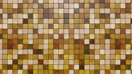 Background texture of toilet wall covered with yellow and white tiles.