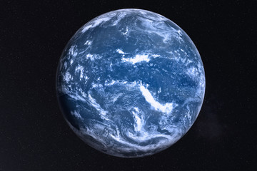 Earth Planet of solar system with after the flood white atmosphere in outer space. Global disaster...