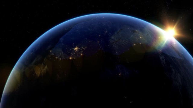 Beautiful Sunset over Africa. City Lights at Night. Planet Earth from Space. View from Space Satellite. 4k 3d Rendering. Images from NASA.