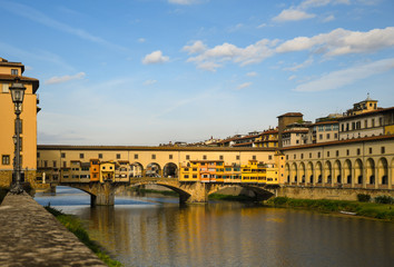Scenic view of the famous Ponte Vecchio bridge on the Arno River in the historic centre of Florence, Unesco World Heritage Site, Tuscany, Italy