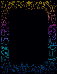 Chrismas frame of New Year's linear symbols, snowflakes and stars. New year holiday element.