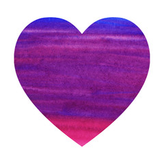 Watercolor heart shape of blue, purple and pink flowing colors. Hand drawn gradient illustration