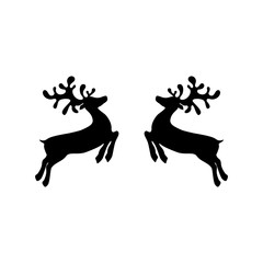 Two reindeers on a white background jump to each other for Christmas