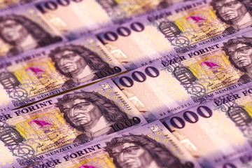 HUF. Hungary currency background. Hungary forints banknotes. Budapest