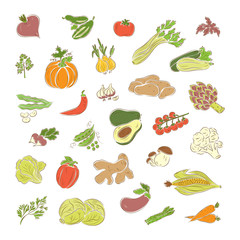 Vegetables vector set. Vegetables icons. 