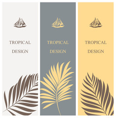 Tropical palm tree. Set of vintage bookmark posters on the theme of sea travel.
