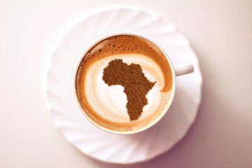 Cup of cappuccino with a picture of Africa