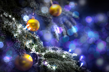 Obraz na płótnie Canvas Christmas balls and xmas tree background.Free space for your decoration. 