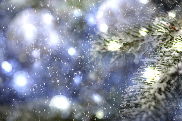 Christmas balls and xmas tree background.Free space for your decoration. 