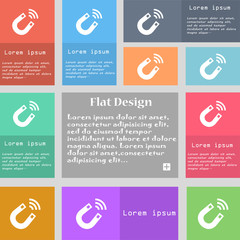 Magnet icon sign. Set of multicolored buttons with space for text. 