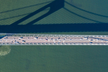 Aerial view footage of the Verrazano Bridge NY