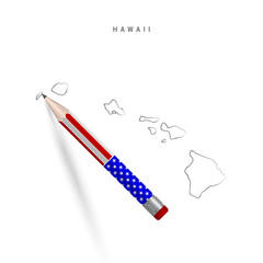 Hawaii US state vector map pencil sketch. Hawaii outline map with pencil in american flag colors