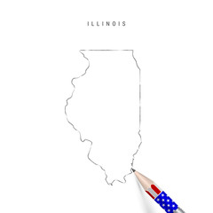Illinois US state vector map pencil sketch. Illinois outline map with pencil in american flag colors