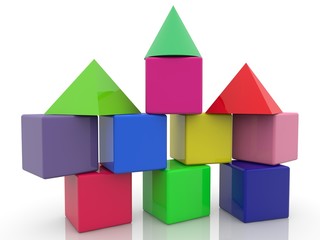 Fototapeta premium Toy castle made of colorful toy blocks