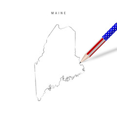 Maine US state vector map pencil sketch. Maine outline map with pencil in american flag colors