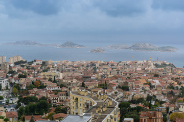 Fototapeta na wymiar Marseille and nearby islands panorama, France