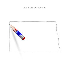 North Dakota US state vector map pencil sketch. North Dakota outline map with pencil in american flag colors