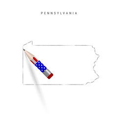 Pennsylvania US state vector map pencil sketch. Pennsylvania outline map with pencil in american flag colors