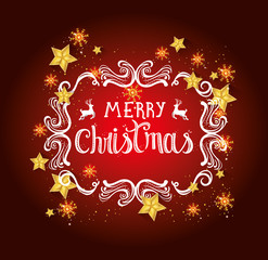 merry christmas poster with frame and decoration vector illustration design