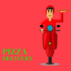 Delivery Man and Scooter Flat Vector. Food Delivery Concept Illustration.