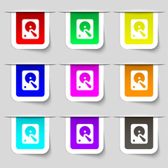 hard disk icon sign. Set of multicolored modern labels for your design. 
