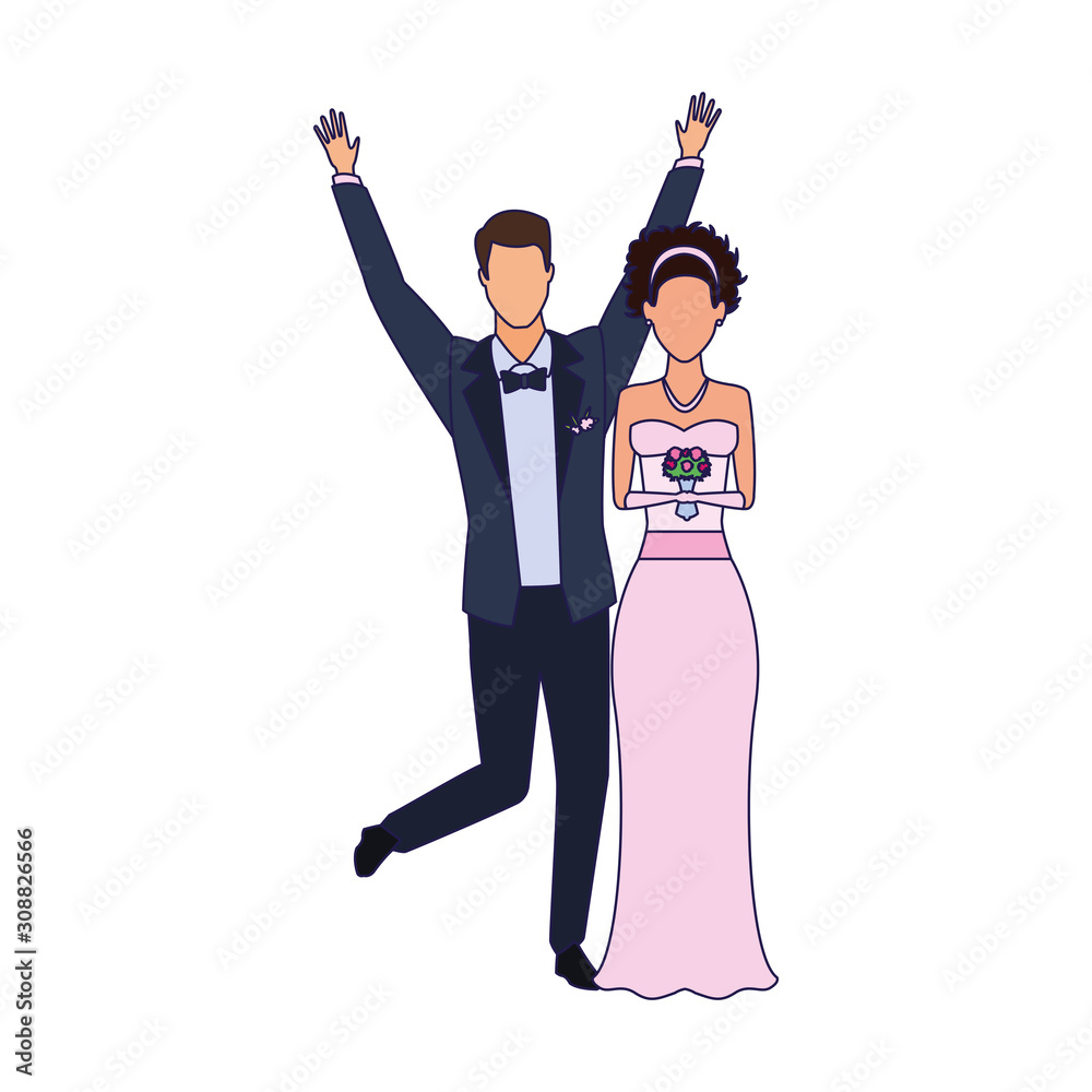 Wall mural happy groom and bride icon, flat design