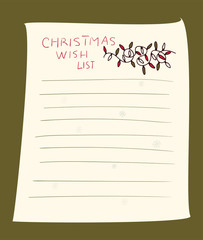 Christmas wish list page template. Hand drawn graphic for Christmas. Vector illustration