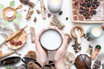 Witch doctor preparing a magic potion concept. Witchcraft.