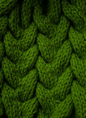Pattern of bright saturated green woolen thread, knitted.