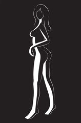 Black and white contour of Standing beautiful woman