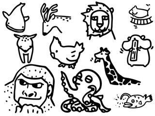 11種の動物の線画セット