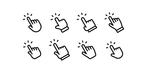 Hand click icon collection. Clicking hands vector icons set.