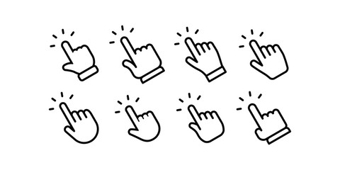 Hand click icon collection. Clicking hands vector icons set.