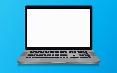 Laptop with a blank screen with a blue background. mockups template design, vector illustration elements.