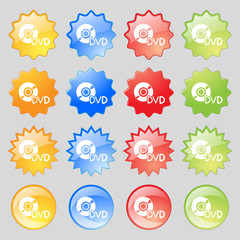dvd icon sign. Set from fourteen multi-colored glass buttons with place for text. 