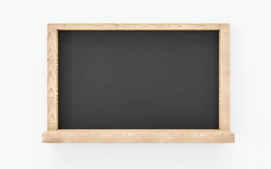 blank blackboard, wooden frame - empty chalkboard isolated on white background 3d illustration render