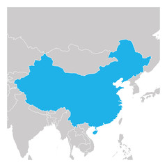 Map of China green highlighted with neighbor countries