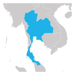 Map of Thailand green highlighted with neighbor countries
