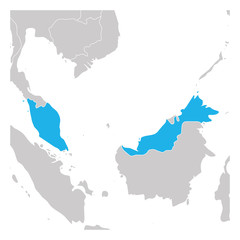 Map of Malaysia green highlighted with neighbor countries