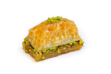 turkish pistachio baklava on a white background
