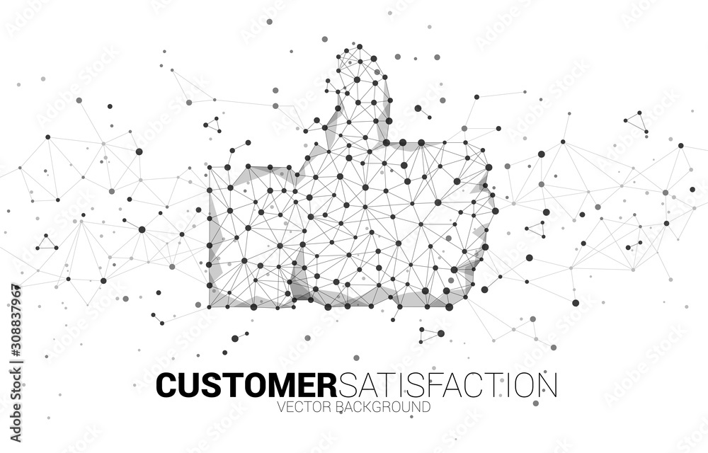 Poster thumb up icon from dot connect line polygon network. concept of customer satisfaction , client rating and ranking.