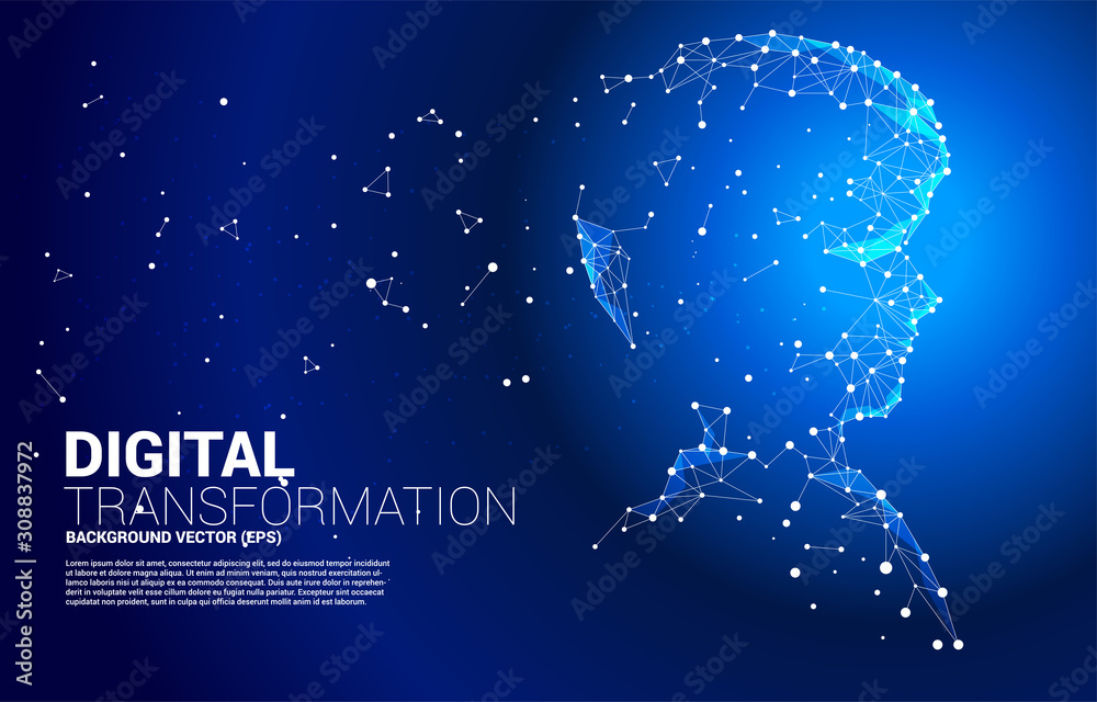 Poster vector silhouette of man head from dot connect line polygon . concept background human future and te