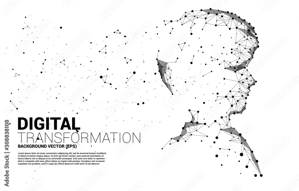 Poster vector silhouette of man head from dot connect line polygon . concept background human future and te