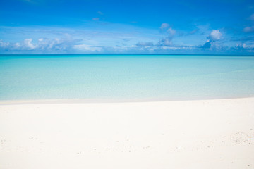 Fototapeta na wymiar 3 colors view of Ocean, sky blue, aqua blue and white beach sand, Kayangel state, Palau, Pacific