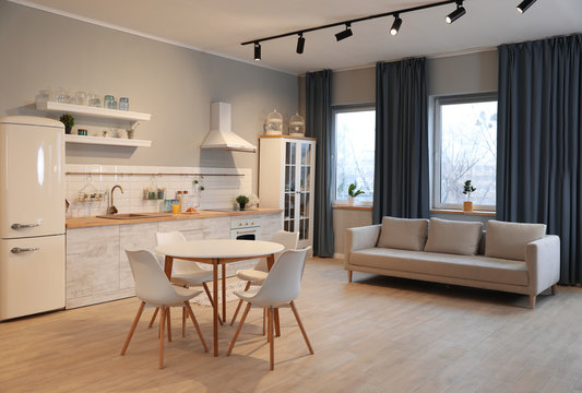 Modern kitchen interior with new stylish furniture